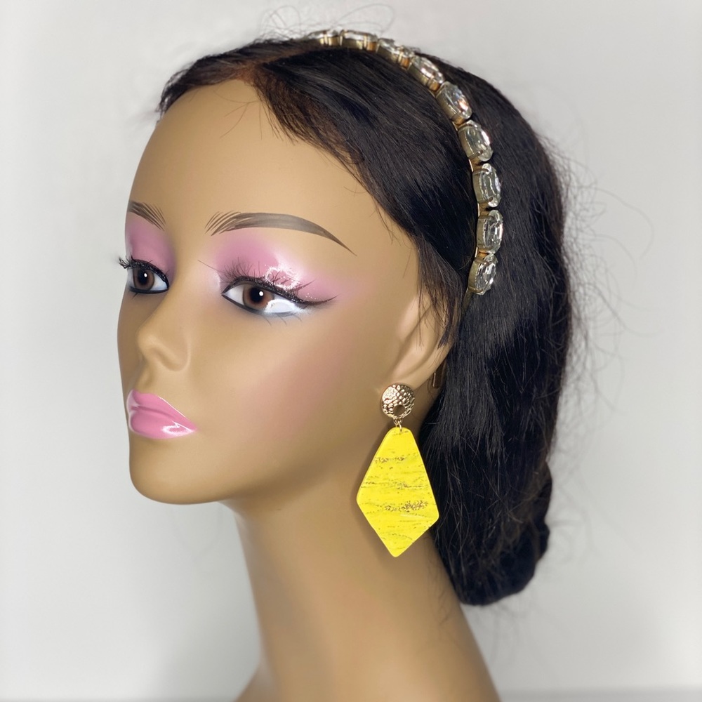 Handcrafted Long Yellow Statement Dangle Earrings, Geometric Shape